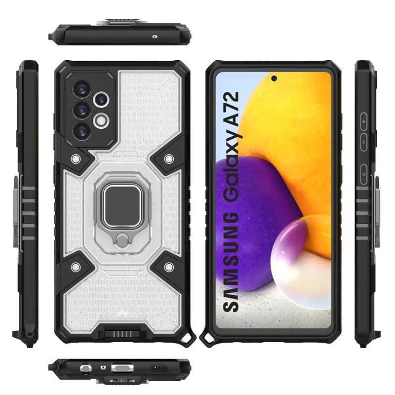 Magnetic Metal Ring Stativ ShockoProof Armor Fodral för Samsung Galaxy A12 A32 A42 A52 A72 A51 A71 4G 5G objektivskydd baklucka