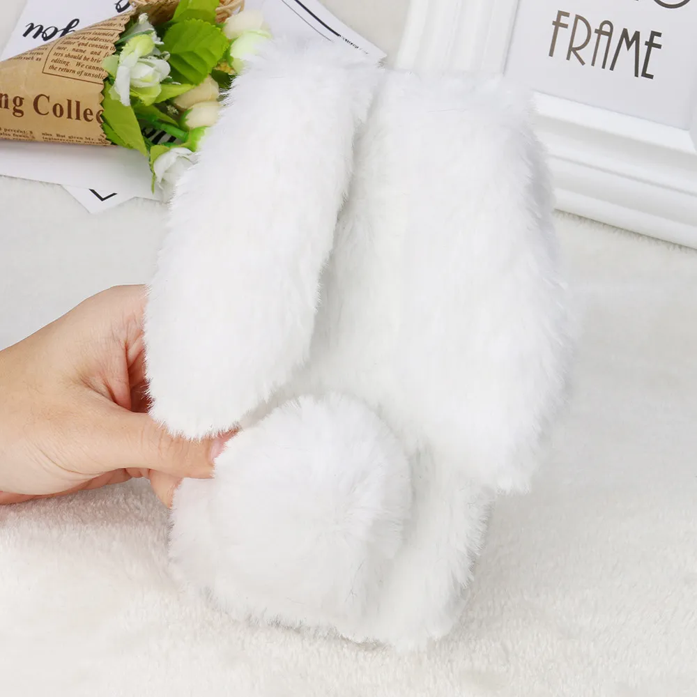 Bunny Rabbit Fur Plush fuzzy fluffy mjuka fodral för iPhone14Promax 14Pro 14Plus 14 13Promax 13Pro 13 12 11 Pro Max XR Faux Wool Lux3644557