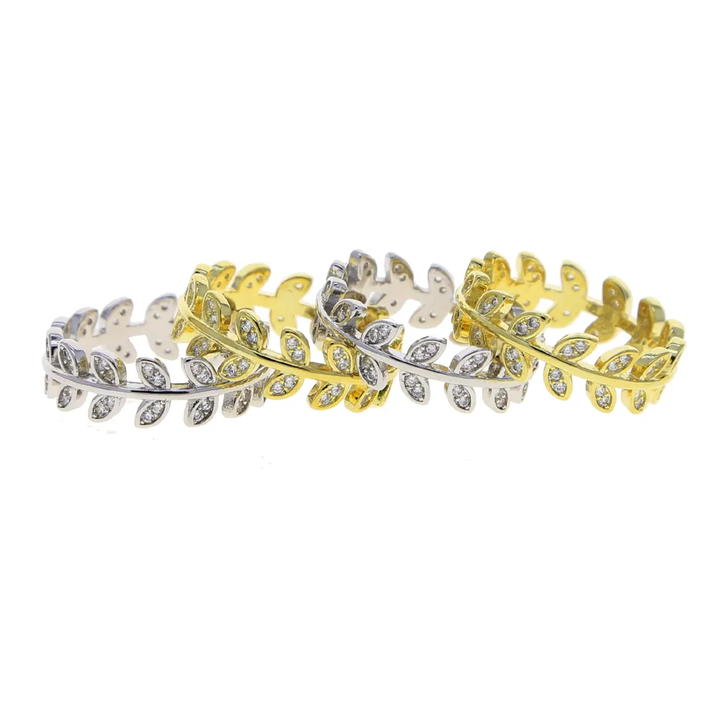 2021 Anel de casamento de folhas femininas de alta qualidade com jóias de filigrana de cor de prata dourada pavimentada CZ para jóias de anel de aniversário de festa 5954345