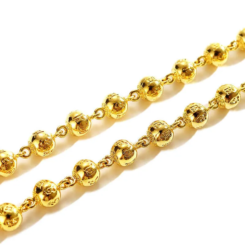 Tête de dragon perles rondes en or massif 18 carats collier chaîne en or jaune colliers pour hommes bijoux de fiançailles de mariage