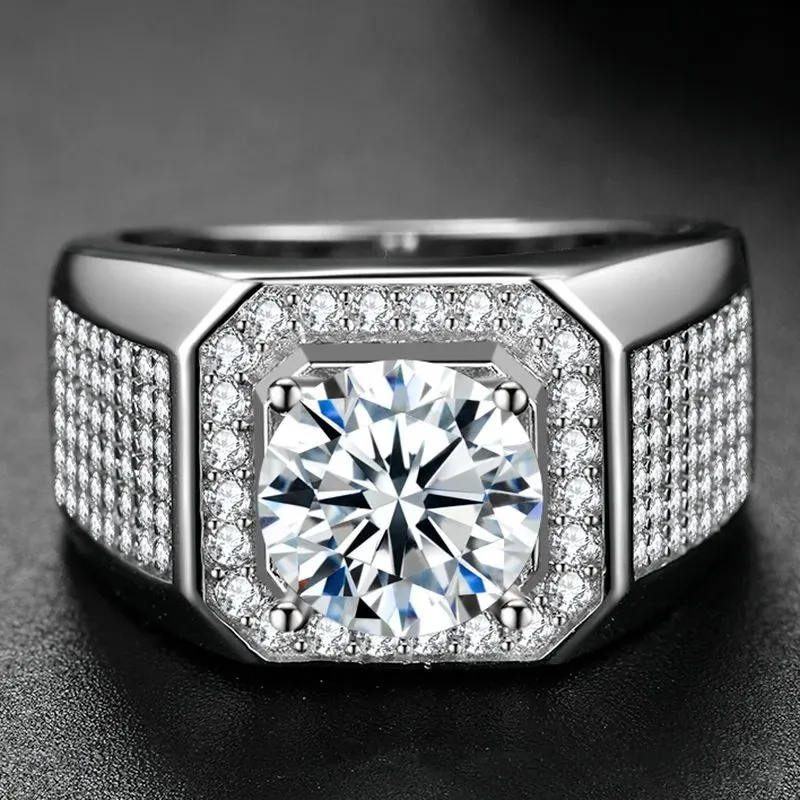 Bague en argent simulé Moissanite S925 pour hommes, bague de fiançailles de mariage, diamant carré, Micro incrusté de diamants Multy, bijoux cadeau 231L