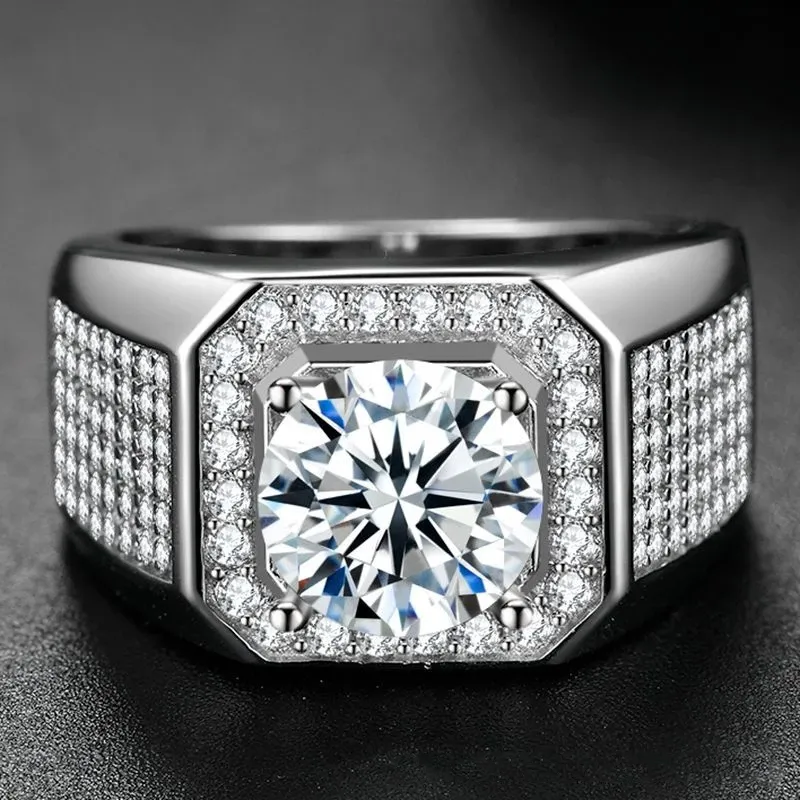 Серебряное кольцо с имитацией муассанита S925, мужское свадебное обручальное кольцо с квадратным бриллиантом, микро инкрустация несколькими бриллиантами, ювелирные изделия Gift217f