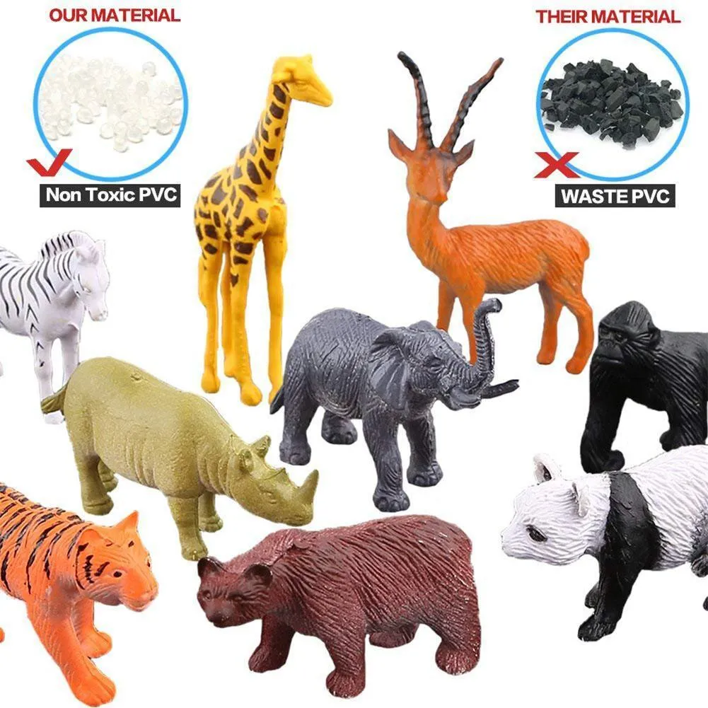 HobbyLane 53 adet / takım Mini Orman Hayvan Oyuncak Seti Dinozor Yaban Hayatı Modeli Çocuk Bulmaca Erken Eğitim Hediye LJ201027