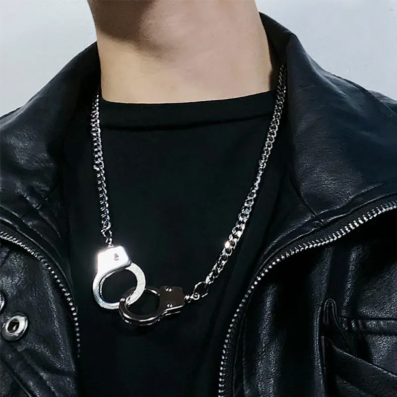 Huanzhi vintage punk handbojor pendelkedja länk klassisk hiphop silver färg enkel stil par halsband för män smycken250r