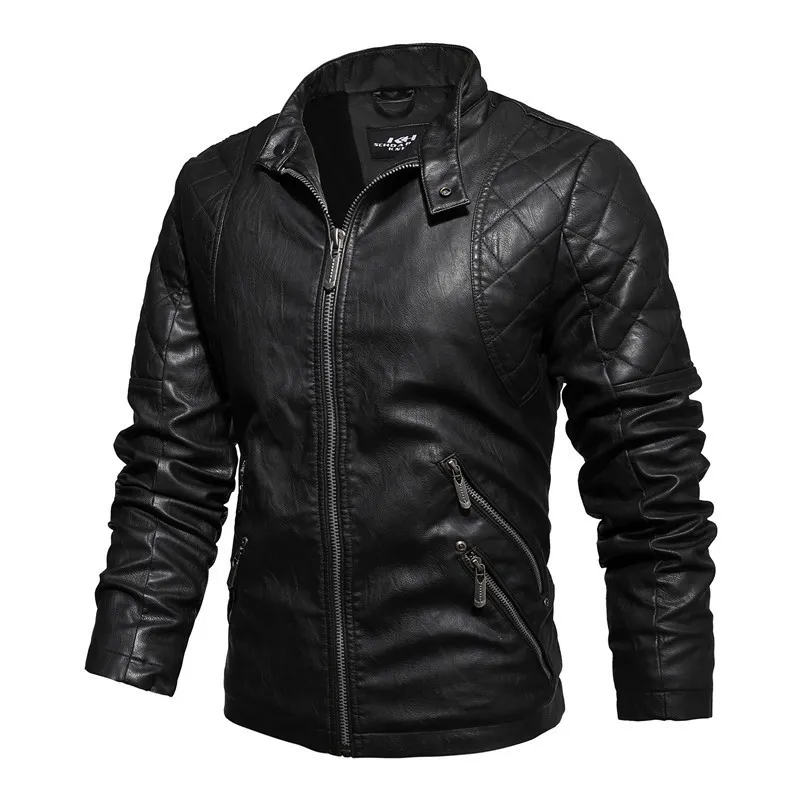 Мужская кожаная куртка зимняя пальто уличная мода повседневная одежда с плиссированной дрэкпирной курткой на молнии мотоциклеты для мужчин на мех выровняется 201126