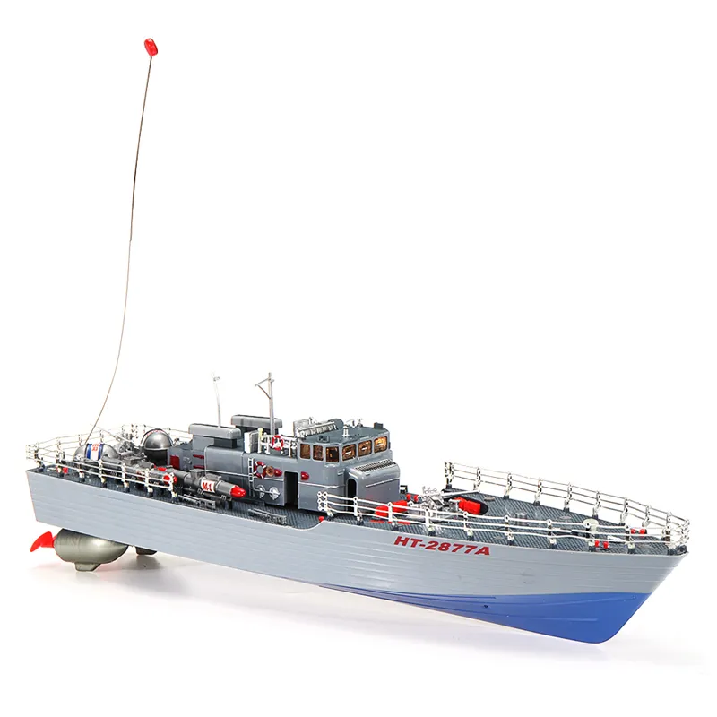 1/115 2,4G EHT-2877 destructor de misiles RC barco 4 km/h modelos de vehículos juguetes al aire libre regalos para niños con controlador de dos motores de luz