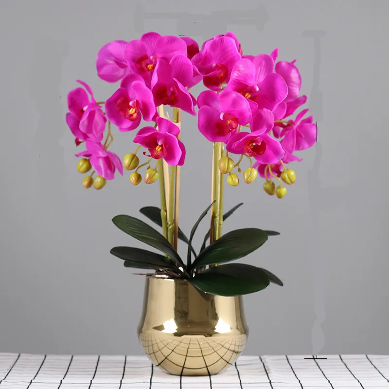 Büyük yapay orkide çiçek aranjmanı PU gerçek dokunuş el hissetme zemin masası dekorasyon ev yüksek kaliteli buket Vazo yok 2017655429