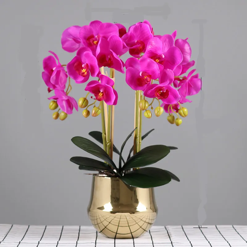 Grande composizione di fiori di orchidea artificiale PU vero tocco della mano sensazione pavimento Decorazione della tavola casa bouquet di alta qualità senza vaso 201265j