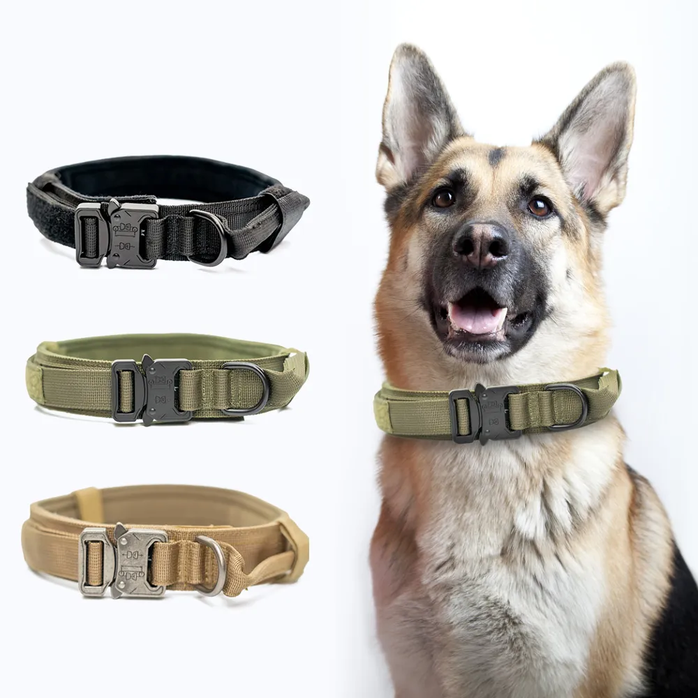 Tactical Dog Collar Adjustable Metal Buckle Dog Collars with Control Handle Training Pet Dog Collar For German Shepherd Dogs LJ201109