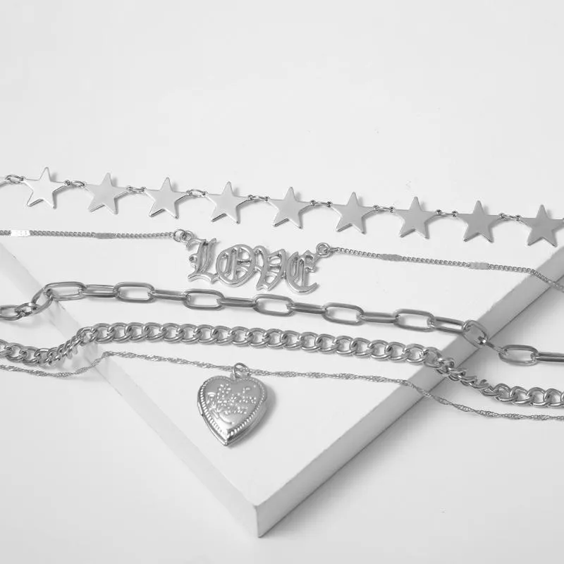 Youvanic Vintage couches chaîne en or médaillon coeur pendentif collier amour lettre étoile tour de cou pour les femmes mode bijoux collier 261413057