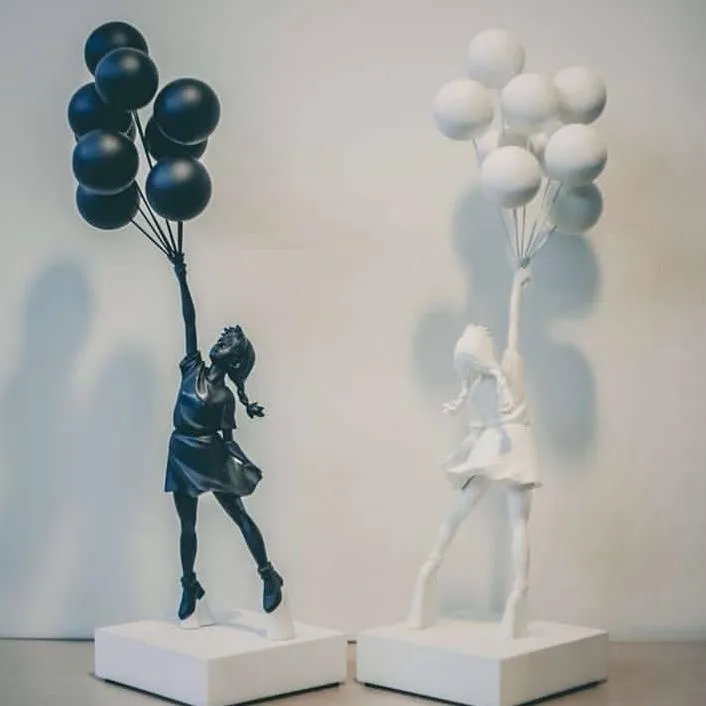 Lyxig ballong flicka statyer banksy flygande ballonger flicka konst skulptur hartsa hantverk hem dekoration julklapp 57cm fy4329