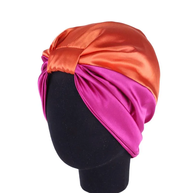 6 färger Bow Double Silk Elastic Bathing Sleep Satin Salon Bonnet For Night Hair Hat Natural Curly Hair for Women Head Wrap Cap1236b