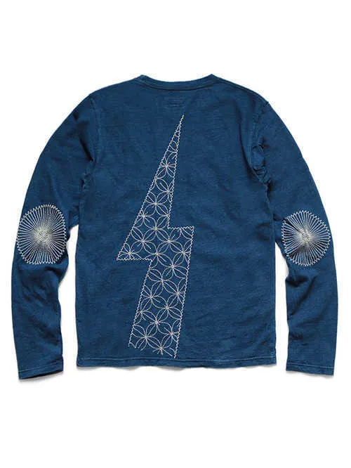 Men's Hoodies Kapital Hirata blue embroidery lightning loose round neck long sleeve t-shirt men's and women's creative