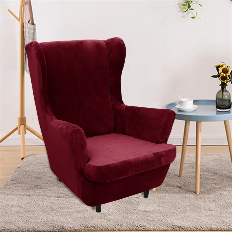 Velvet Fabric Wing Chair Cover Stretch Spandex Armchair Covers Modern Removable Relax Sofa Slipcovers With Seat Cushion 220302