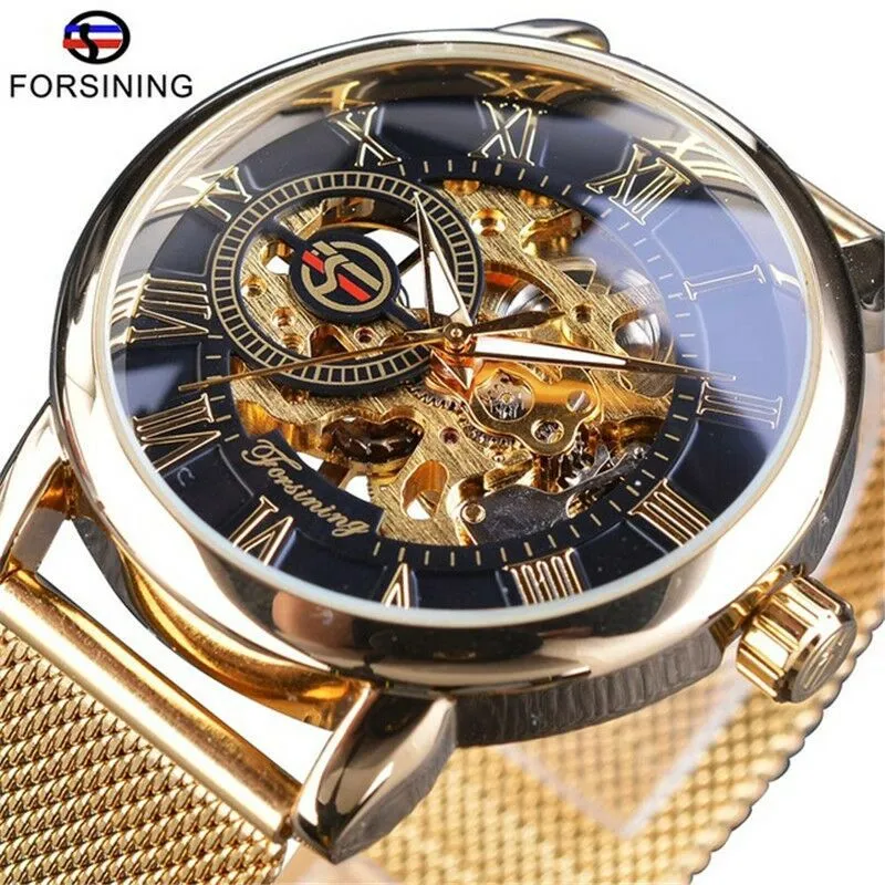 Nieuwe Forsining Fusini Buitenlandse Handel Populaire Stijl Grensoverschrijdende Handmatige Holle Mechanische Horloge Heren Stalen Riem Horloge Watche284g