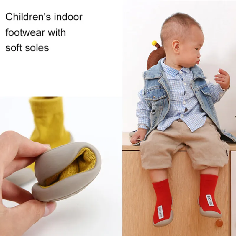 赤ちゃんの最初の靴幼児幼児の靴赤ちゃん男の子の女の子子供柔らかいゴム製の赤ちゃん最初の歩行者靴ニットブーティ抗スリップLJ201104