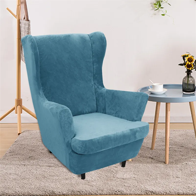 Velvet Fabric Wing Chair Cover Stretch Spandex Armchair Covers Modern Removable Relax Sofa Slipcovers With Seat Cushion 220302