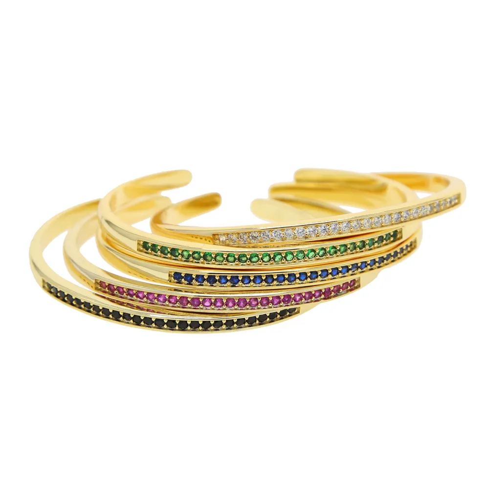 عالية الجودة 5 ألوان ملونة الزركونيا cz Open Cuff Bangle القابلة للتعديل ألوان ذهبية