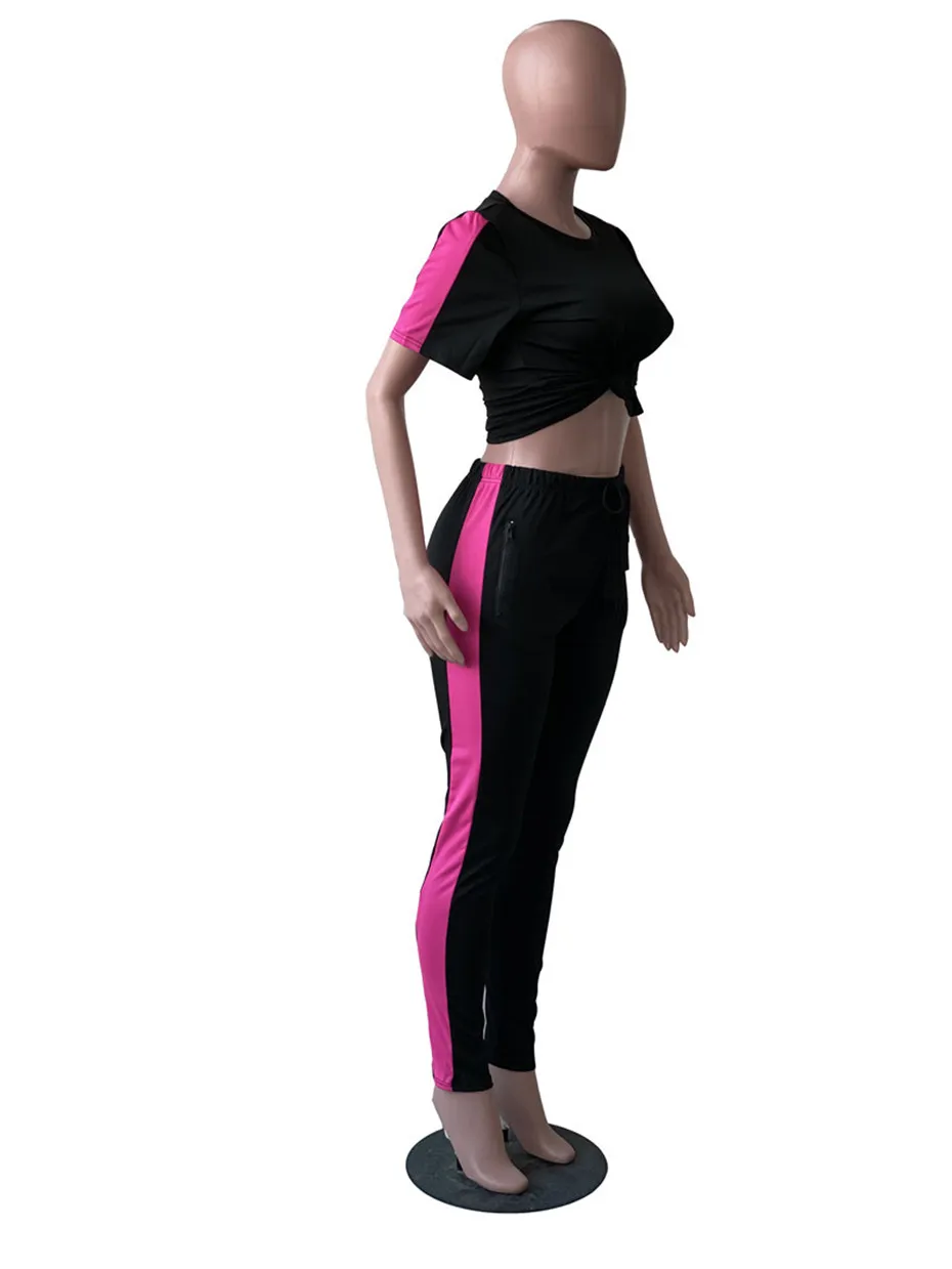 Mode Frauen Trainingsanzüge Sexy Crop Top Hosenanzug Outfits Zwei Stück Set Jogging Sportsuit Casual Solide Kurzarm Sport Kleidung K8671