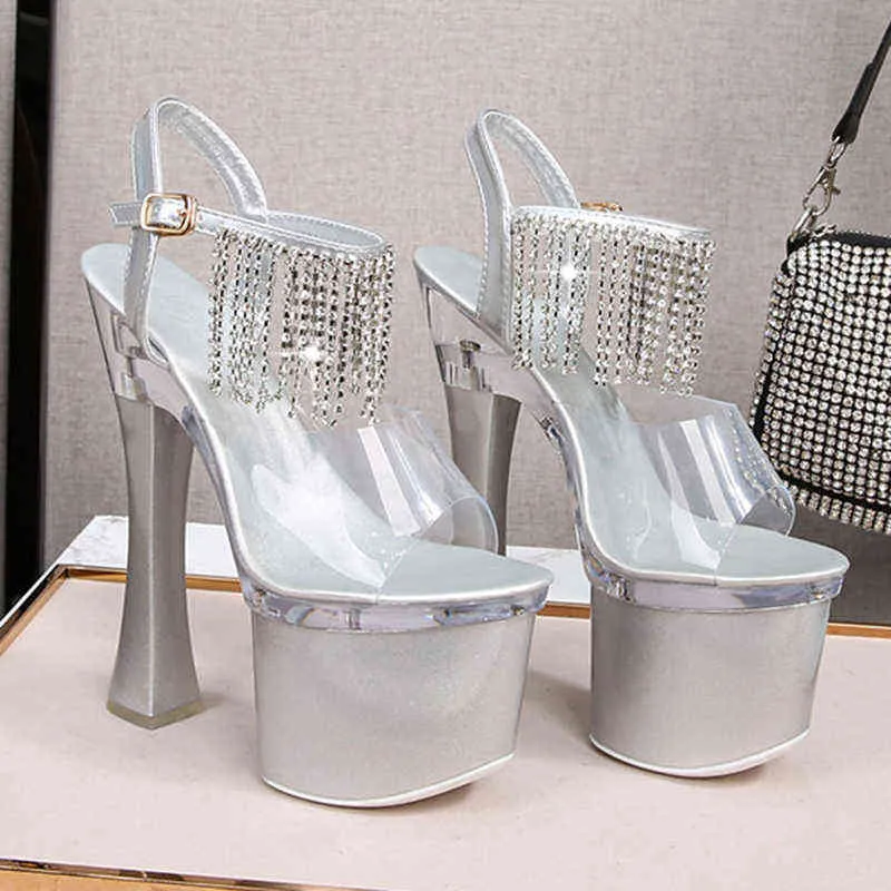 Sandals Transparent super high heels sandals female pole dancing party platform sexy fairy sandals 17cm thick heel plus size 220309