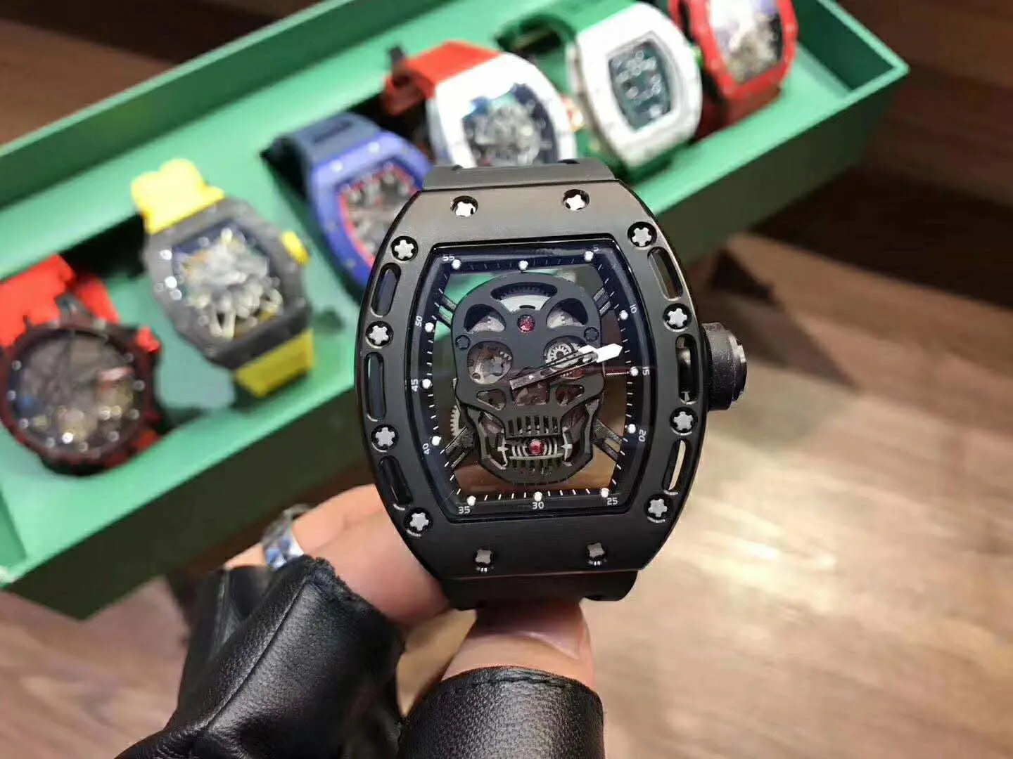 Designer heren mechanisch horloge skeleton serie rubberen horlogeband 50x43mm Japan West Iron City beweging 316 fijn staal244p