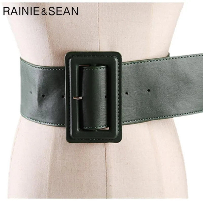 Rainie Sean Celts de couro para mulheres femininas femininas femininas femininas outono etono de inverno novo sólido azul verde feminino Belts218q
