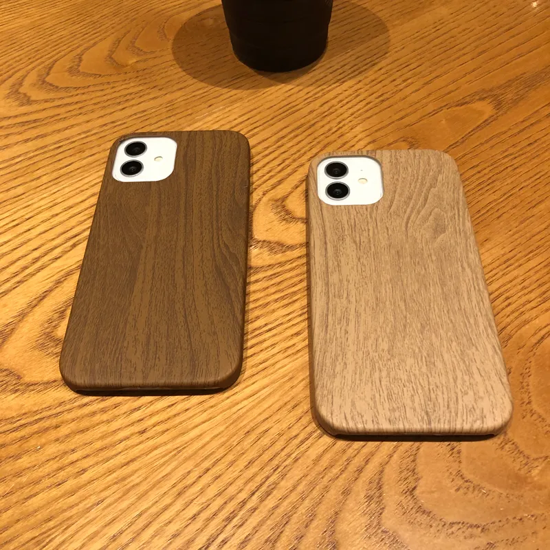 Coque de téléphone en cuir PU souple, étui de luxe à Grain de bois pour iPhone 12 11 Pro Max Mini XS X XR 7 8 Plus SE rétro, Capa