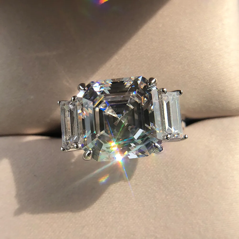 Pansysen Charms 12mm Square создан кольца драгоценного камня Moissanite Aquamarine для женщин 925 Стерлинговое серебро Свадьба свадебные украшения J0112