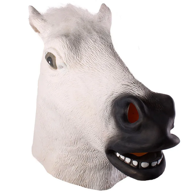 フルヘッドラテックスAdul Creepy Decoration Halloween Masks Theatre Horse Supplies Party Costume Decor Face Animal Toys Prank Cosplay Y3452295