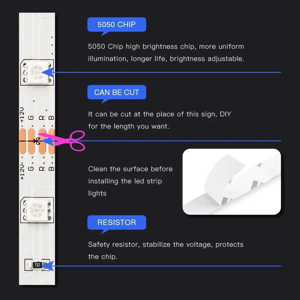5m 10m LED 스트립 라이트 SMD 5050 유연한 리본 LED 조명 DIY LED 라이트 스트립 RGB 테이프 다이오드 DC 12V 전화 앱 Bluetooth204N
