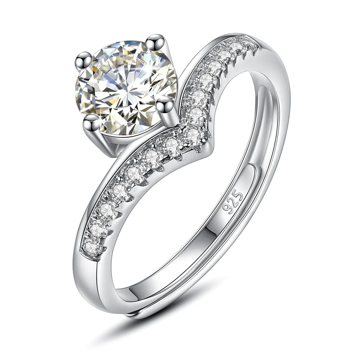 Anello regolabile Moissanite da 1 carato Donna Argento puro 925 a forma di cuore Vitoria Accessori da sposa alla moda Gioielli con certificato