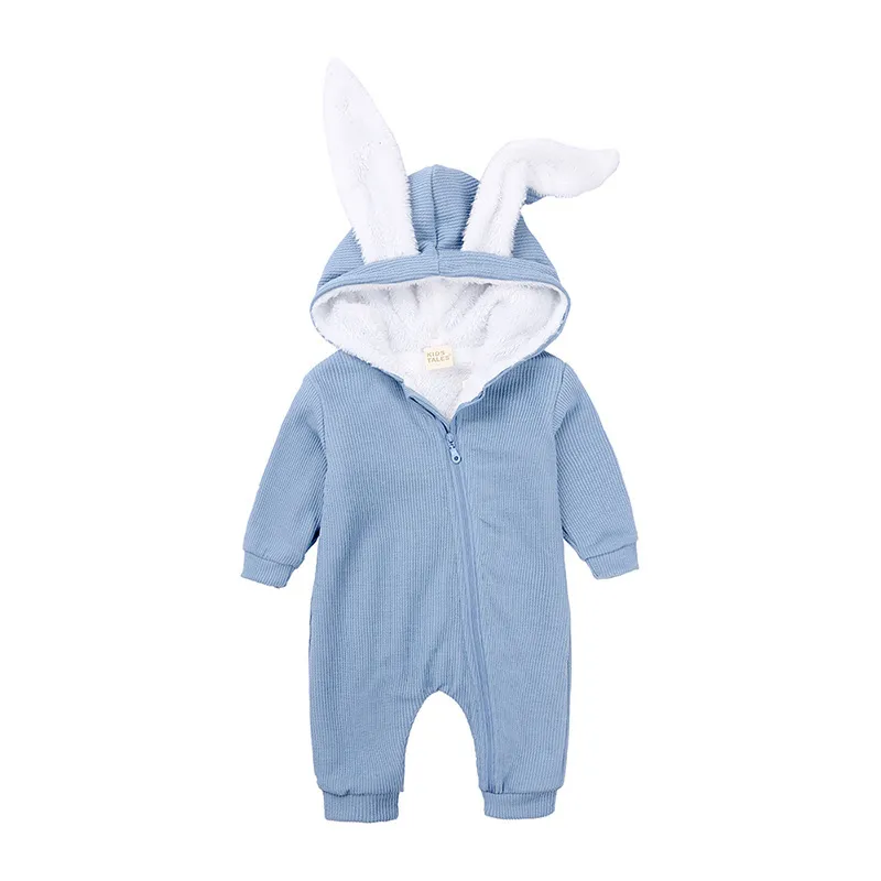 Bebek Giyim Erkek Karikatür Tavşan Tulum Robe Fermuar Born Romper Kız Ile 210515