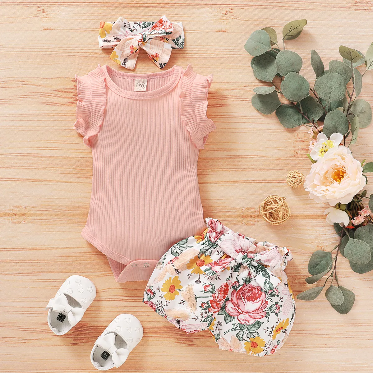 Imcute Newborn Girl Clothes Infant Baby Girl Set Solid Body + Flower Pants + Headwear Baby Girl Outfits 0- Abbigliamento bambini LJ201221