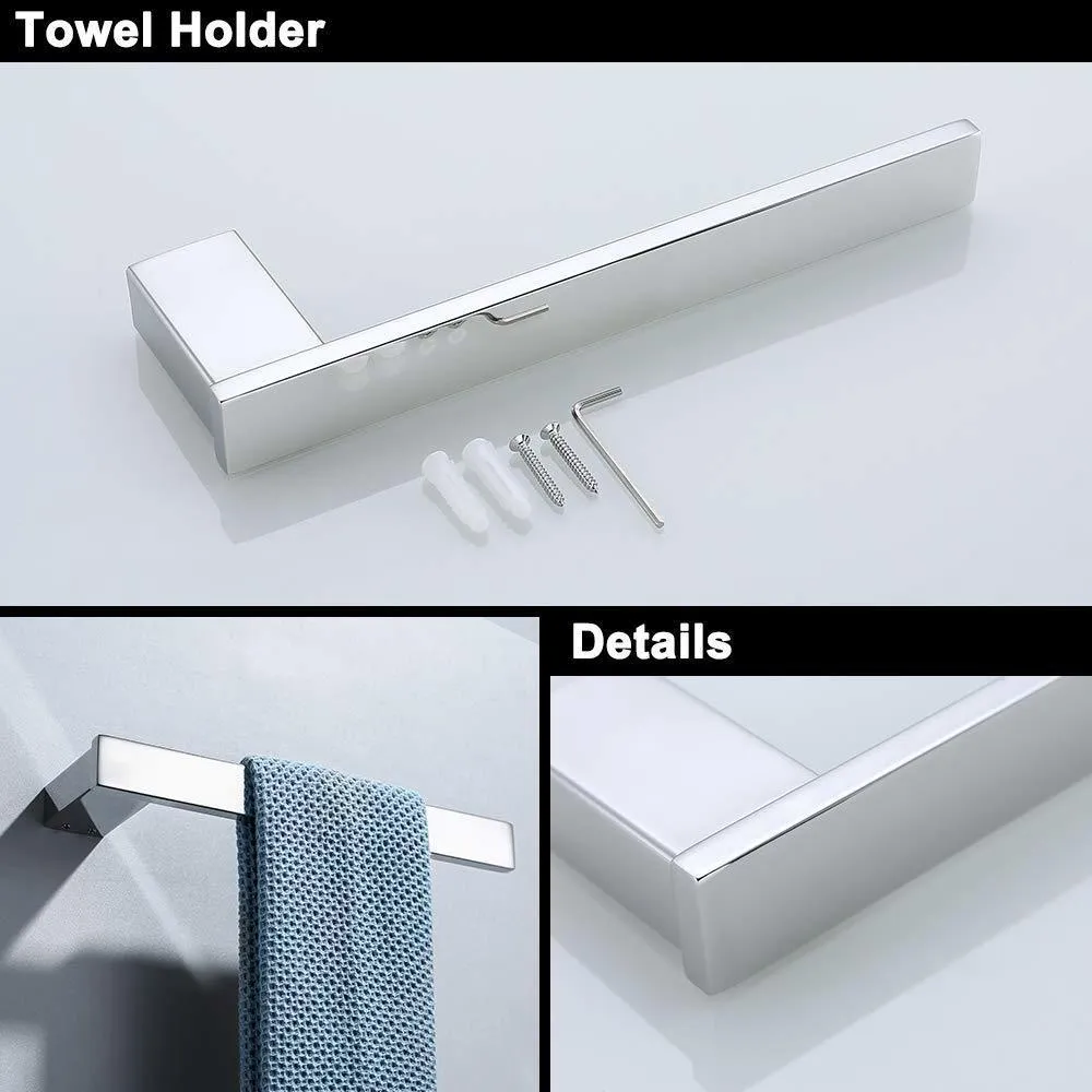 4-Piece Bathroom Accessory Set Stainless Steel Toilet Paper Holder Towel Bar Robe Hook Towel Holder Wall Mount Polished Finish LJ279s