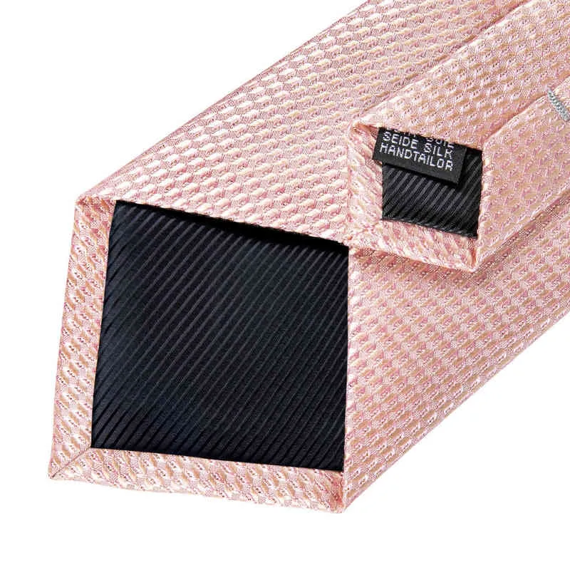 Nieuwe 100% Silk Men Tie Set Pink Solid Business Wedding Tie zakdoek Cufflinks Ring Set 8 cm Men Necktie Neckwear Dibangu Y1229