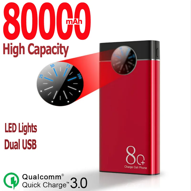 Banque d'alimentation grande capacité 80000mAh Charge rapide Double lumières LED USB PORTABLE FAST CHARGE POWERBANK pour iPhone Xiaomi Samsung Fre1262668