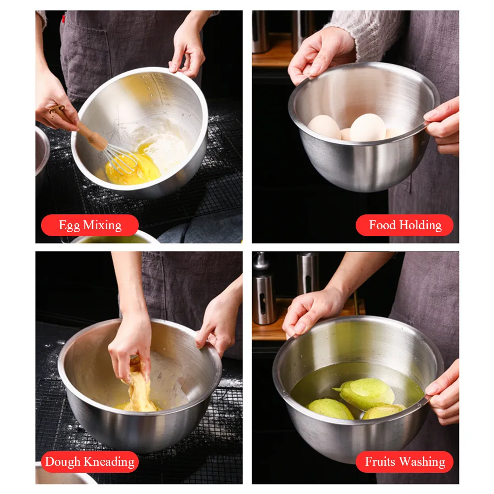 Tazón para mezclar de acero inoxidable con escala 4.5 cuartos de galón Tazones para mezclar huevos Tazón de cocina para hornear Cocinar frutas Accesorios de cocina 201214
