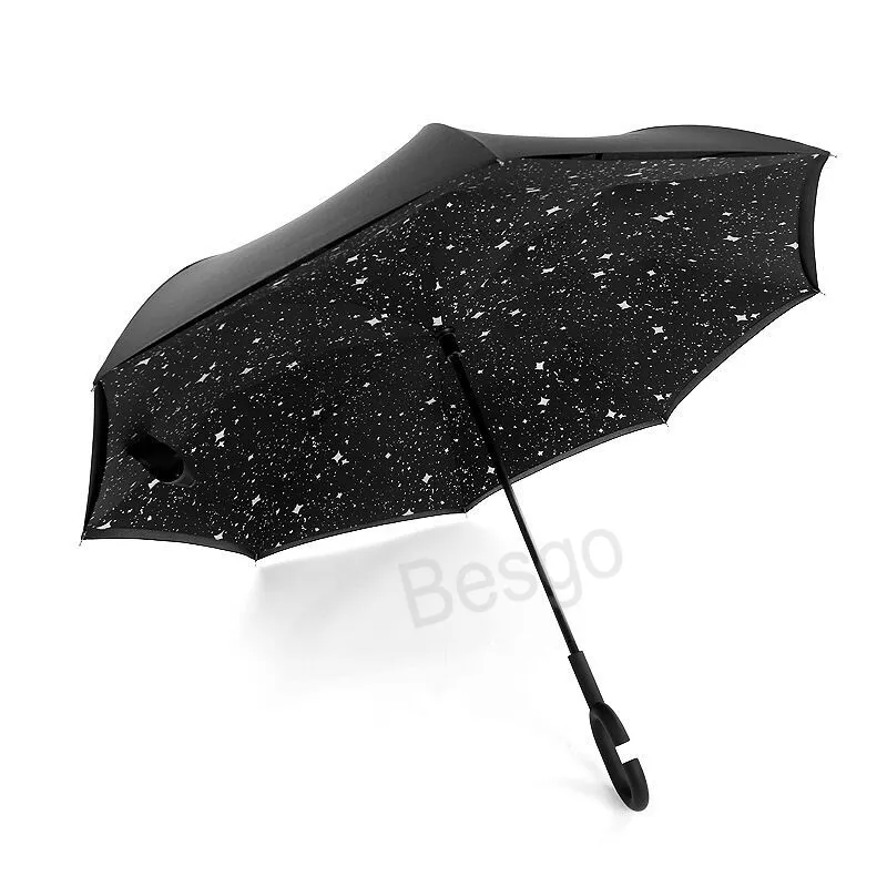 Dubbele laag omgekeerde paraplu's omgekeerde winddichte zonnige paraplu met c handgreep unisex bend handgrepen paraplu draagbare regenval uitrusting bh6125 tyj