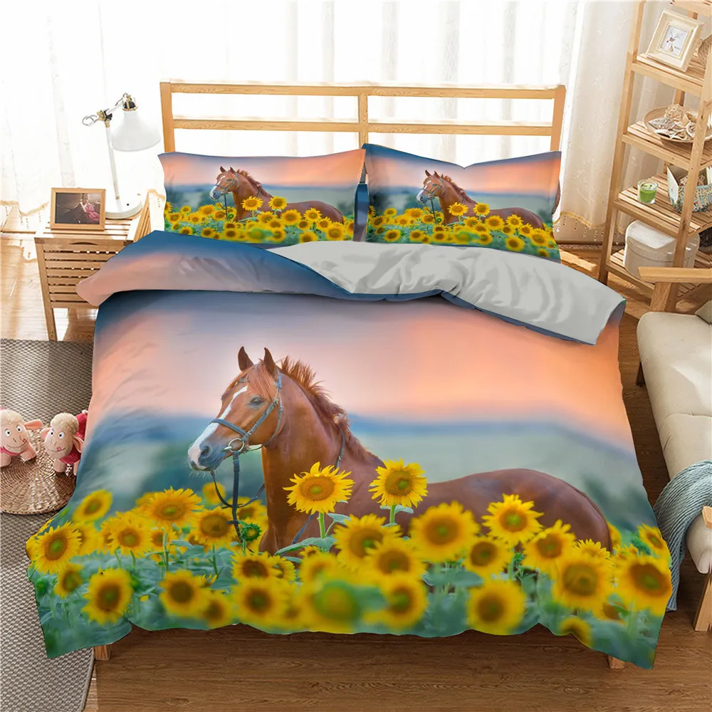 Homesky 3D Horses Pedding Zestaw Luksusowy miękki kołdra King Queen Twin Full Bed Zestaw poduszek poduszki łóżka 201120284J