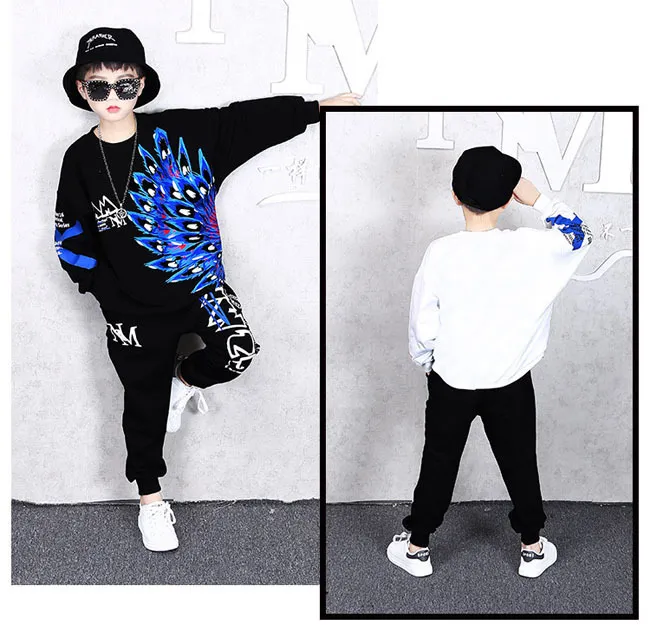 الأطفال ملابس الخريف مجموعة Big Boys Girls Peacock Hoodies Haren Pants Cotton Dance Vetement Garcon 6 8 10 12 13 14 years 201049339