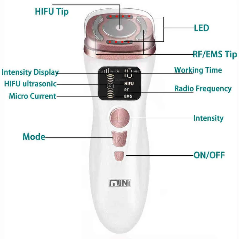 NXY Appareils de soins du visage Nouveau Mini Hifu Machine à ultrasons Rf Fadiofrecuencia Ems Microcurrent Lift Firm Resserrement de la peau Produit de soin des rides 0222