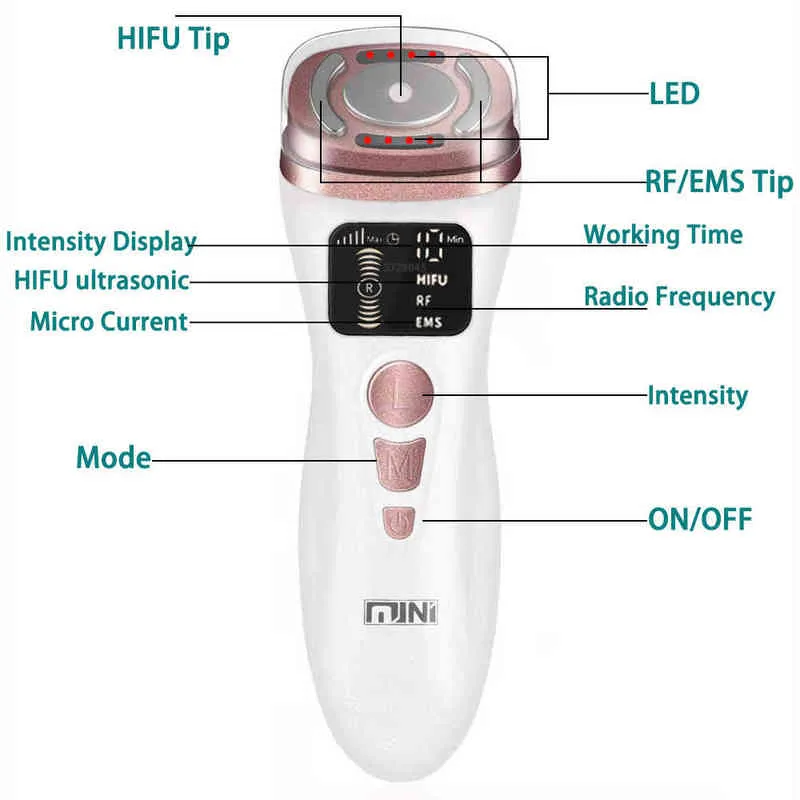 NXY Face Care Dispositivos Novo Mini Hifu Máquina Hifu Ultrassonografia RF Fadiofrecuencia EMS Microcurrent Lift Lift Forma Apertação da Pele Cuidados de rugas Produto 0222