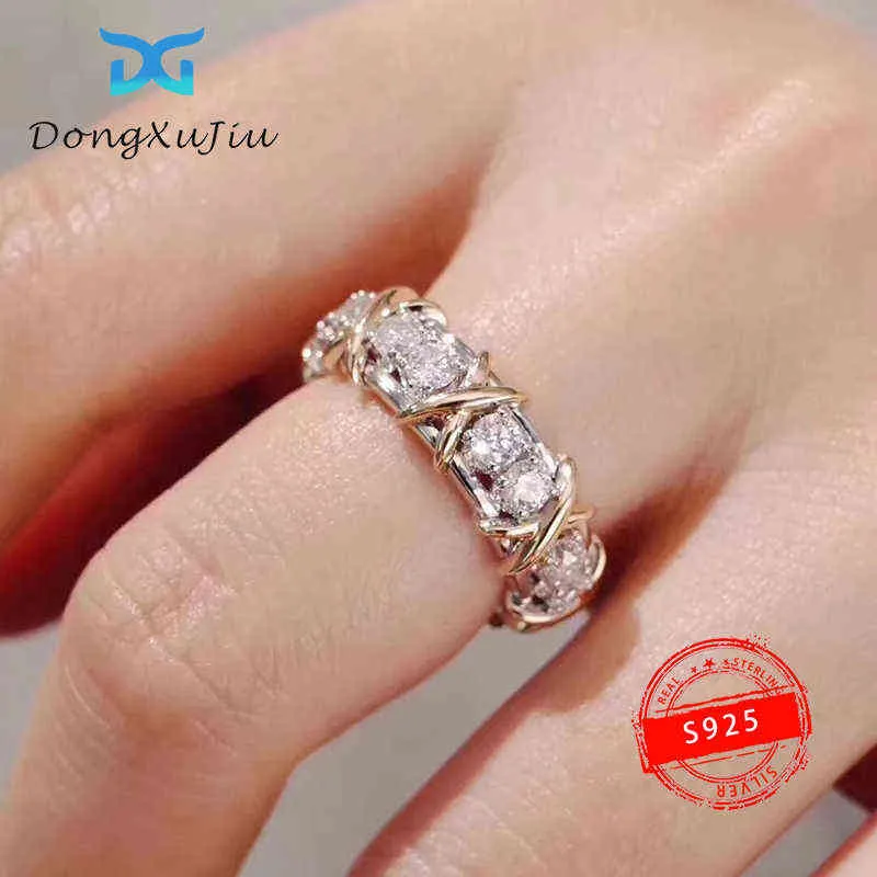 Adatto ladies anello a due colori anello a due colori S925 sterling argento di lusso diamante anello signore TF Brand gioielli regalo AA220315