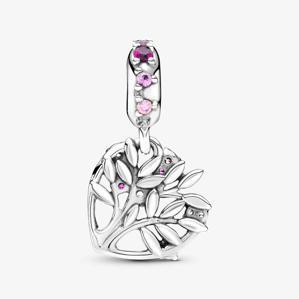 Nieuwe Collectie 100% 925 Sterling Zilver Roze Hart Familieboom Dangle Charm Fit Originele Europese Bedelarmband Mode-sieraden 215z