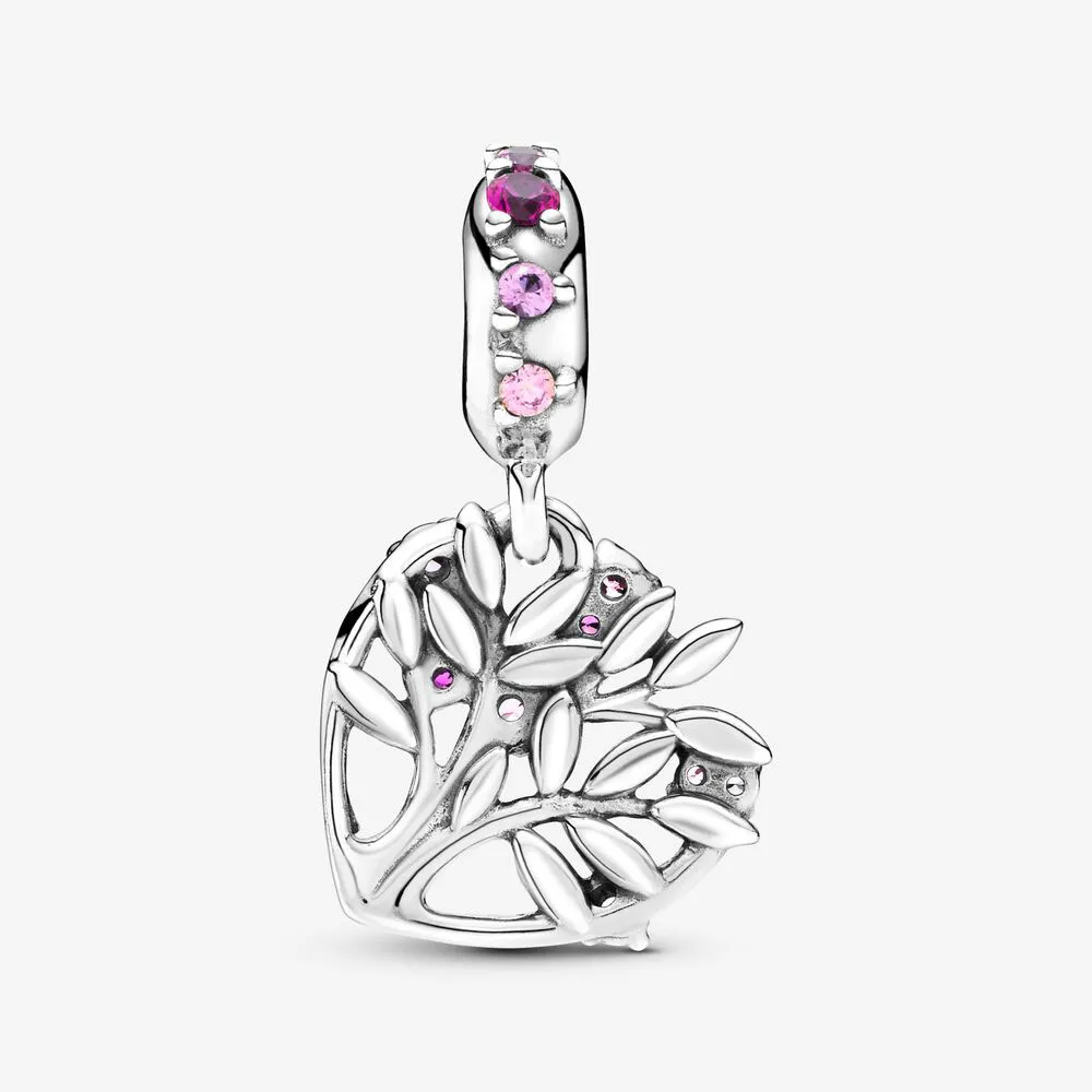 Nuovo arrivo 100% argento sterling 925 cuore rosa albero genealogico ciondola fascino adatto braccialetto europeo originale gioielli di moda 268h