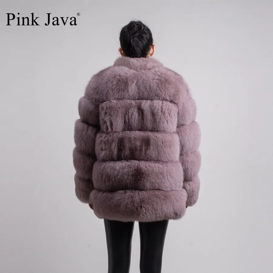 Pink Java QC8142 موديل نساء معطف فور الثعلب الحقيقي مع Fox Fur Collar Long Sleeves Coat Gebuine Fox Outfit عالية الجودة 201103