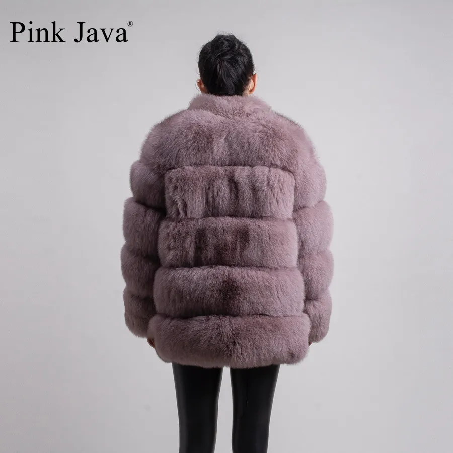 Pink Java QC8142 Model Kobiety prawdziwy lis futra z lisem futra kołnierza długie rękawy płaszcz gebuine lis strój wysokiej jakości 201103