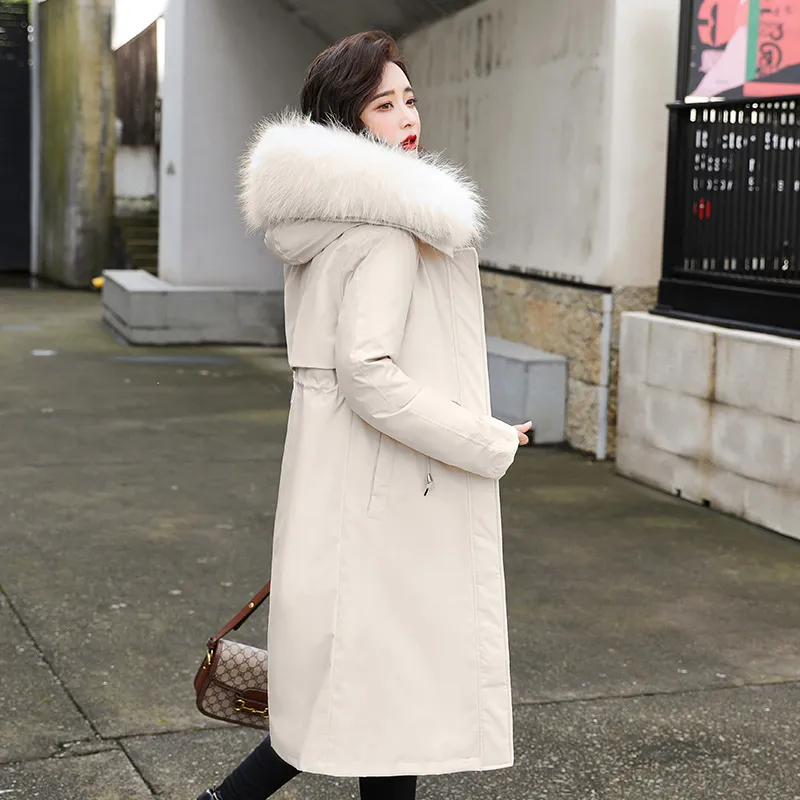 Winter dikke lange jas vrouwen Koreaanse stijl slanke damesjasje met ritssluiting plus size bont kraag vaste vrouwelijke parka's 201027