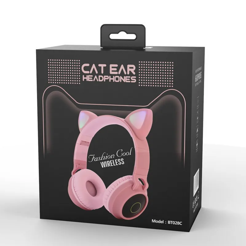 Cute Cat Ears Headphone Wireless Bluetooth 50 Headband Game Colorful LED Light Headset Beauty HIFI Stereo Music Headphones Grils 8733432