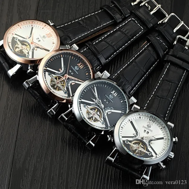 new FORSINING new series of fashion business Rome flywheel automatic mechanical watch men`s luxury top brand dresses calendar leather